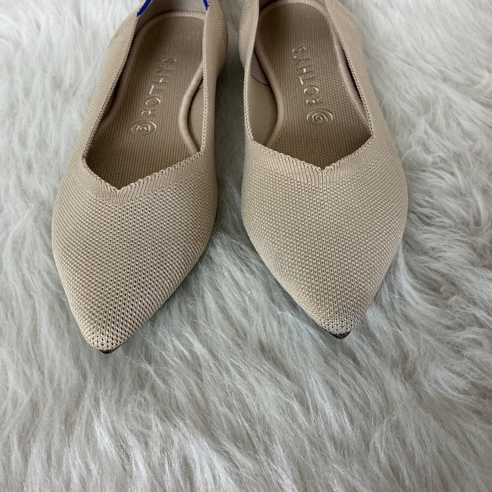 Rothy's Beige Pointed Toe Flats with Blue Trim - Picture 2 of 9